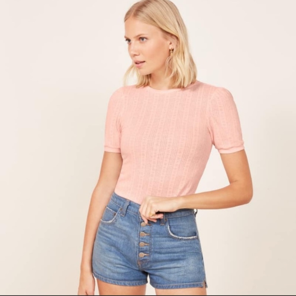 Reformation Rylie Eyelet Top in Pink XS